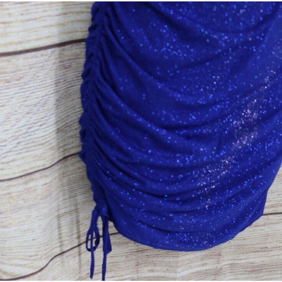 B Darlin Juniors Size 5/6 Glitter Drawstring Slim Fitted Party Dress Royal Blue - Picture 4 of 7